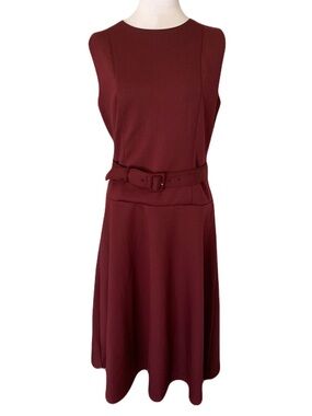 NWT Ann Taylor Size 6 Burgundy Sleeveless Belted Career Professional Midi Dress